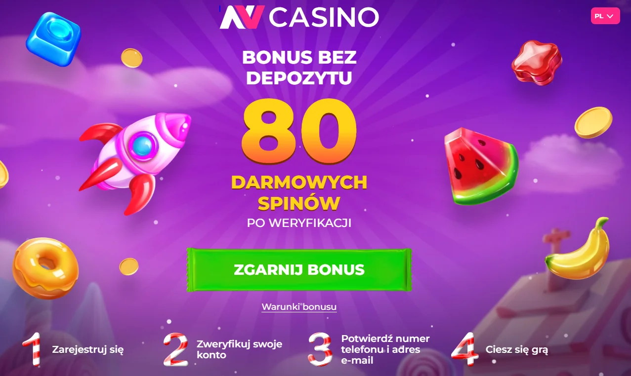 NV Casino bonus 80 DS bez depozytu za weryfikację konta